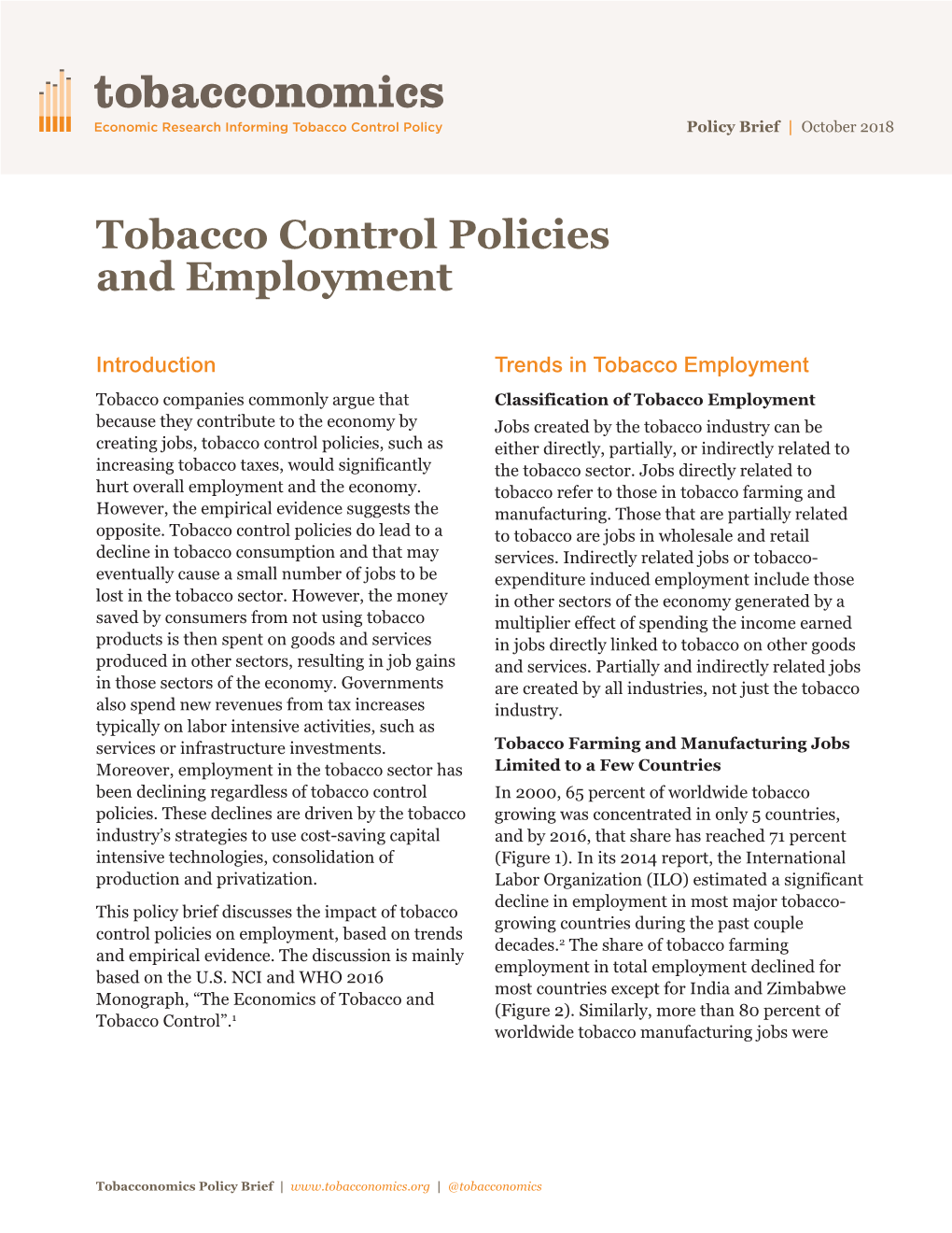Tobacco Control Policies and Employment