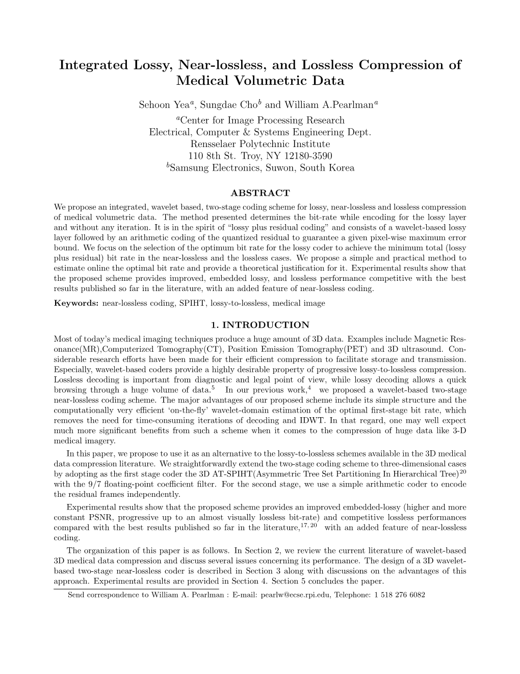 Integrated Lossy, Near-Lossless, and Lossless Compression of Medical Volumetric Data