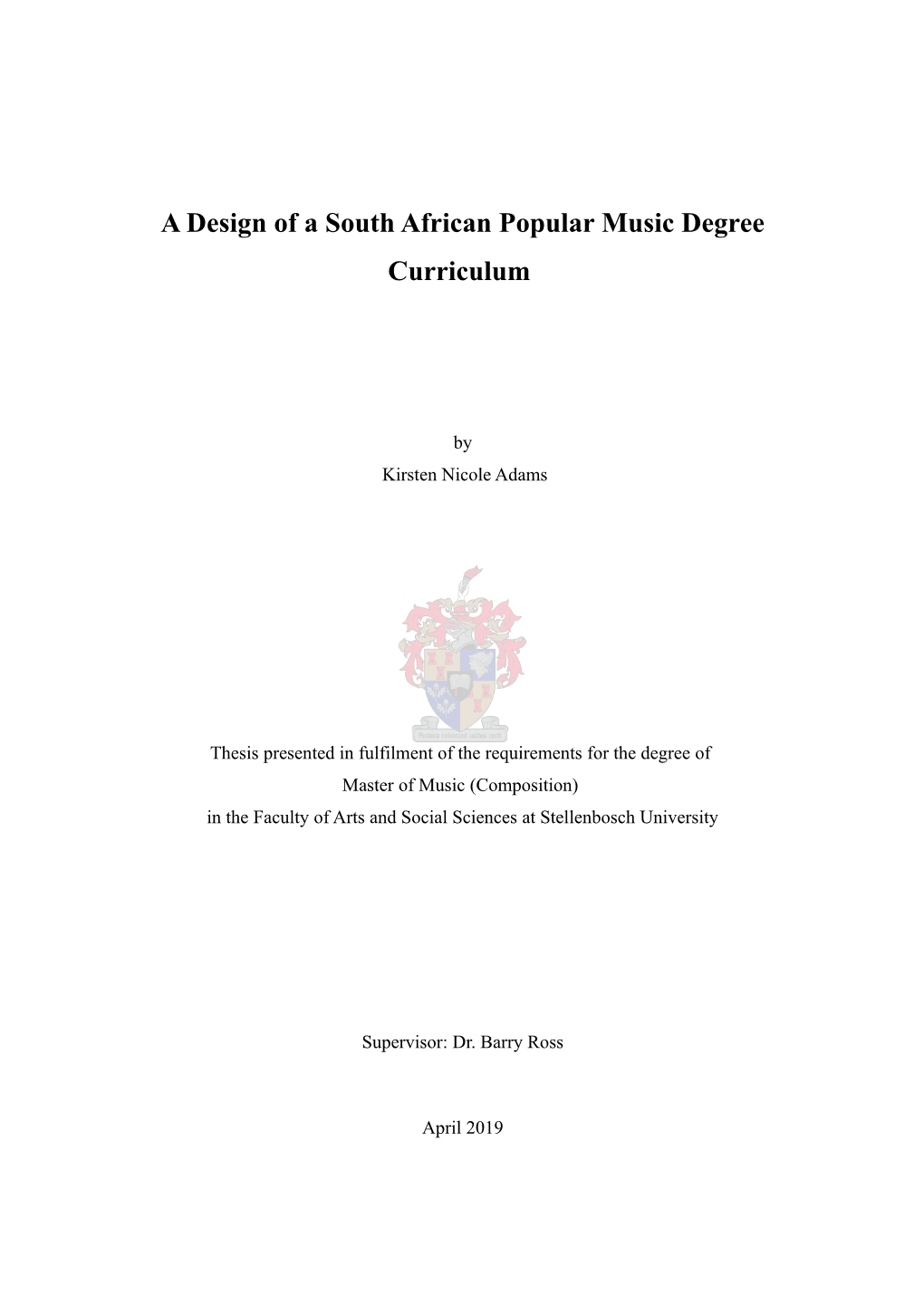 A Design of a South African Popular Music Degree Curriculum