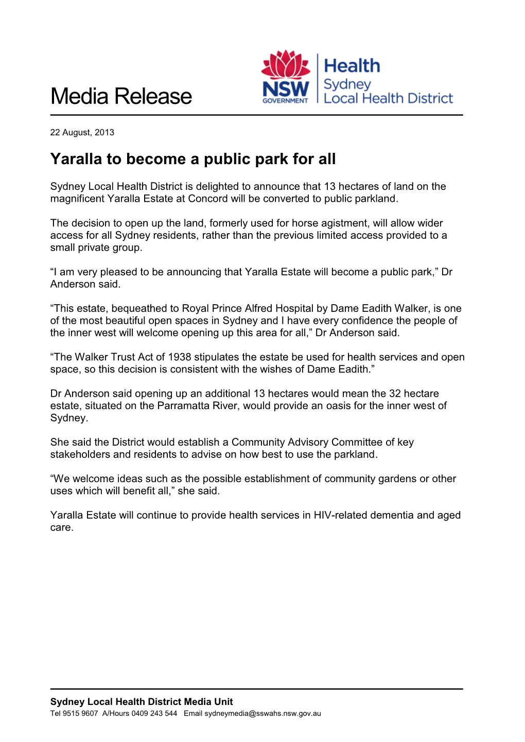 Yaralla to Become a Public Park for All