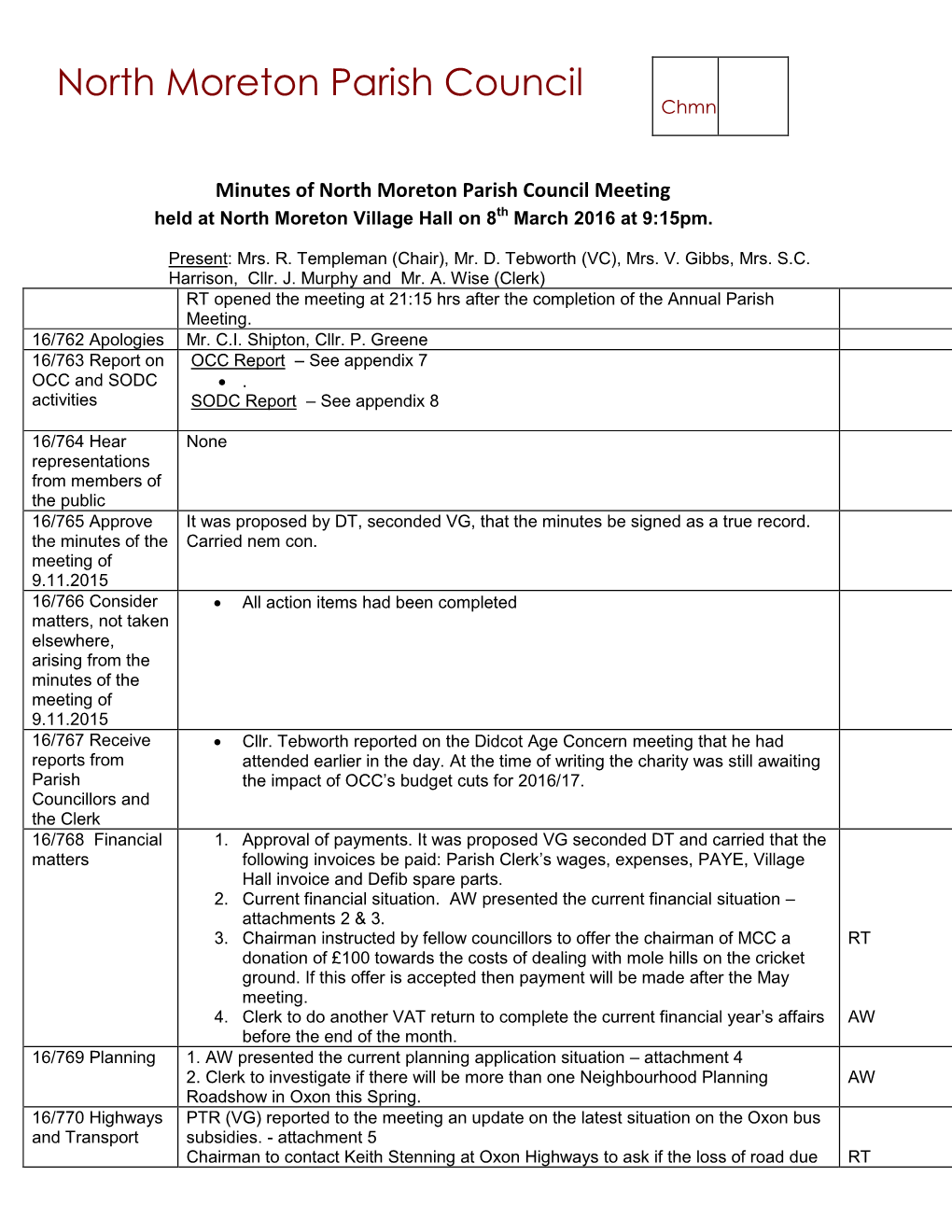 North Moreton Parish Council Chmn