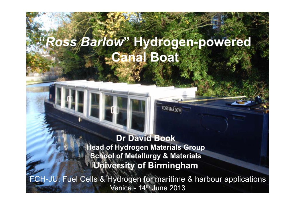 “Ross Barlow” Hydrogen-Powered Canal Boat