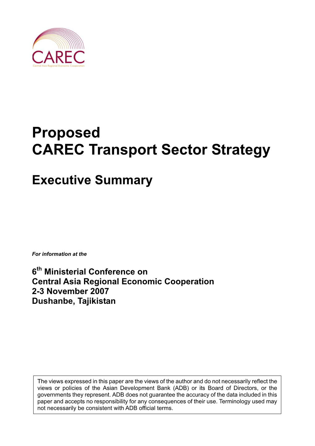 Proposed CAREC Transport Sector Strategy