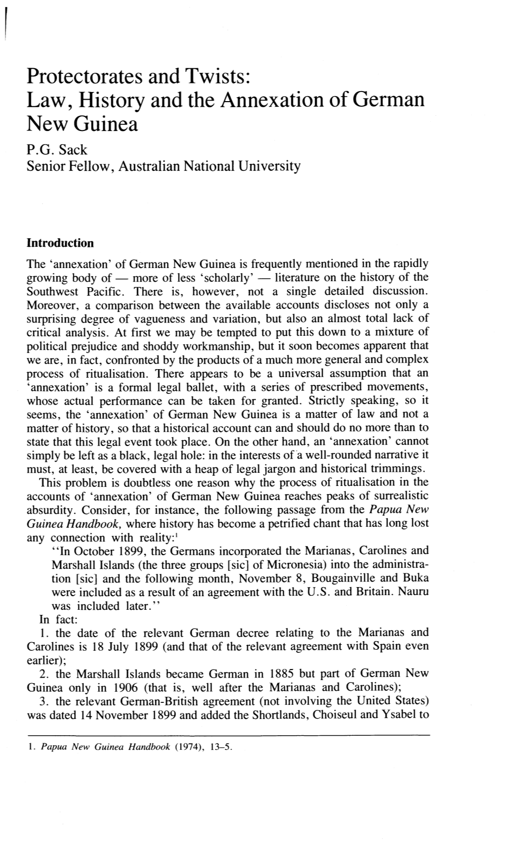 Protectorates and Twists: Law, History and the Annexation of German New Guinea P.G