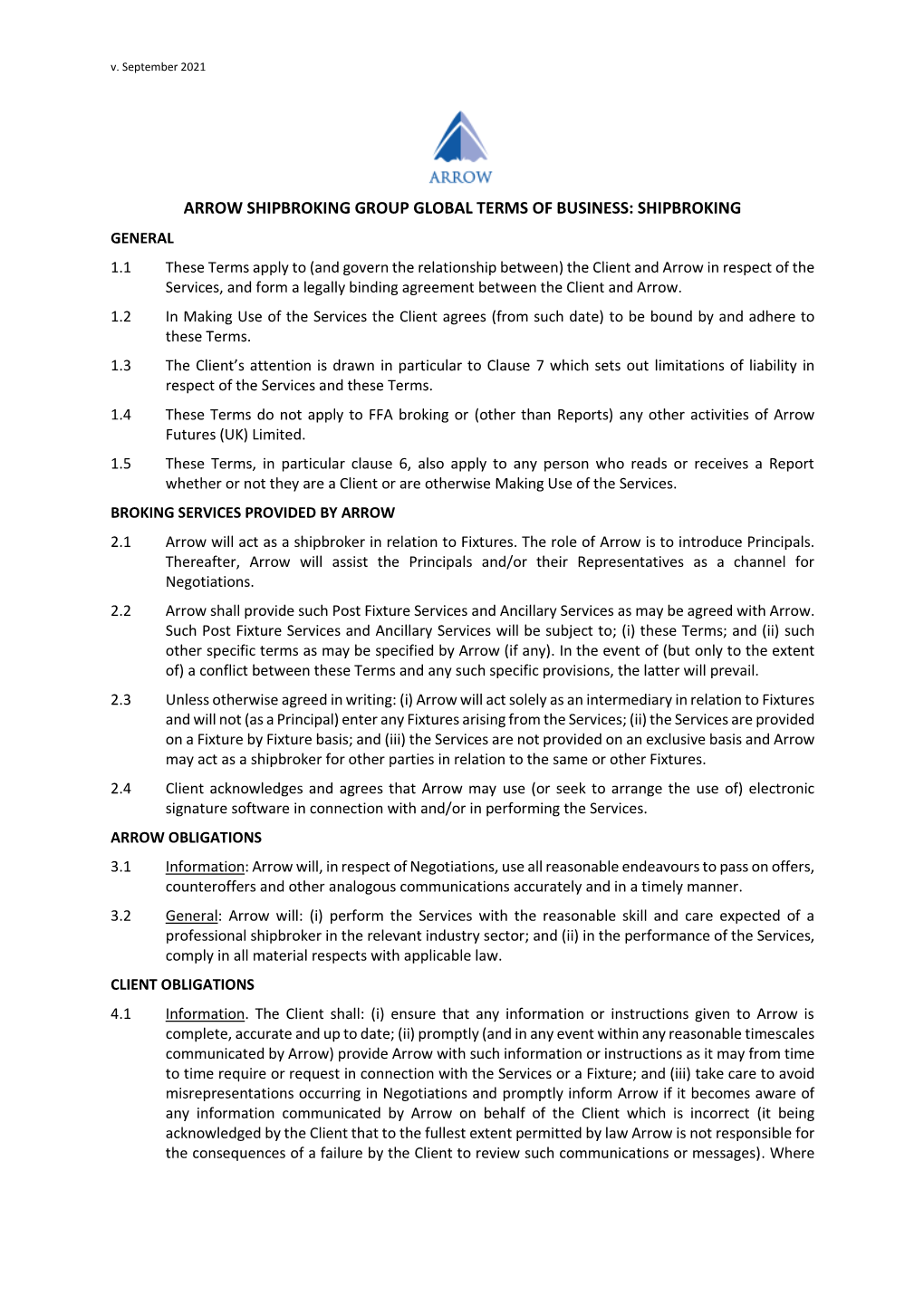 Arrow Shipbroking Group Global Terms of Business