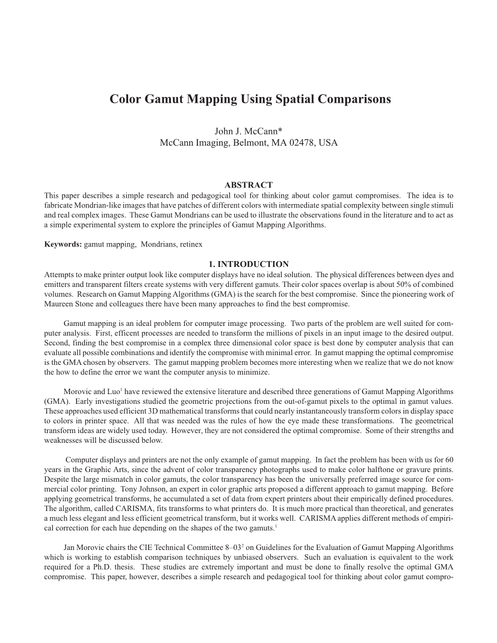 Color Gamut Mapping Using Spatial Comparisons