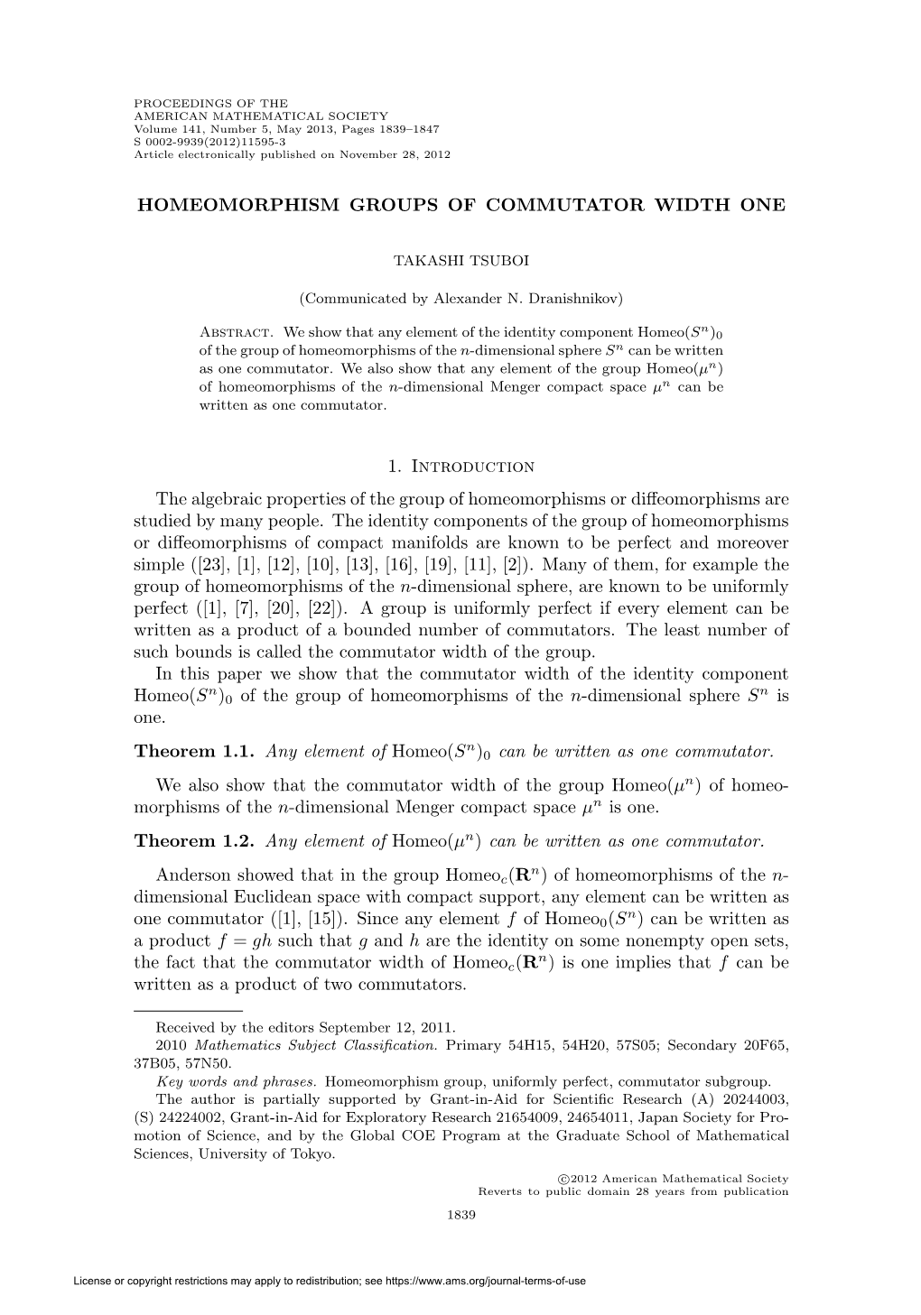 Homeomorphism Groups of Commutator Width One