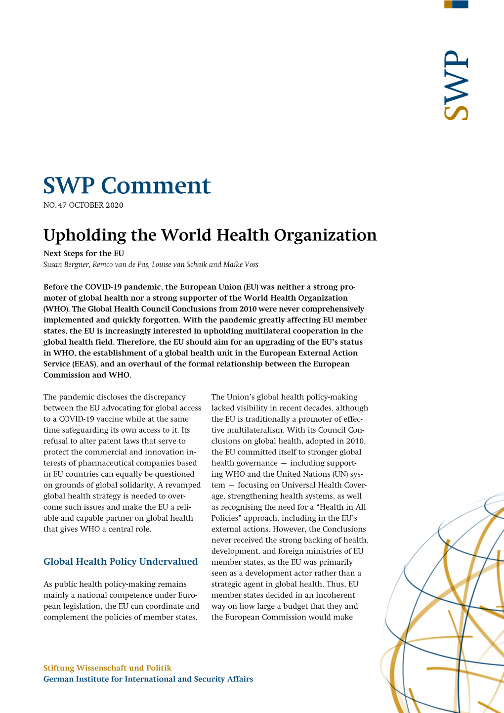 Upholding the World Health Organization. Next Steps for the EU