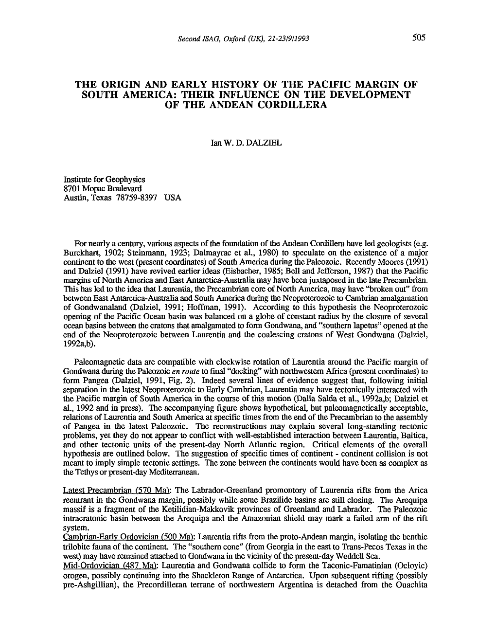 The Origin and Early History of the Pacific Margin of South America: Their Influence on the Development of the Andean Cordillera