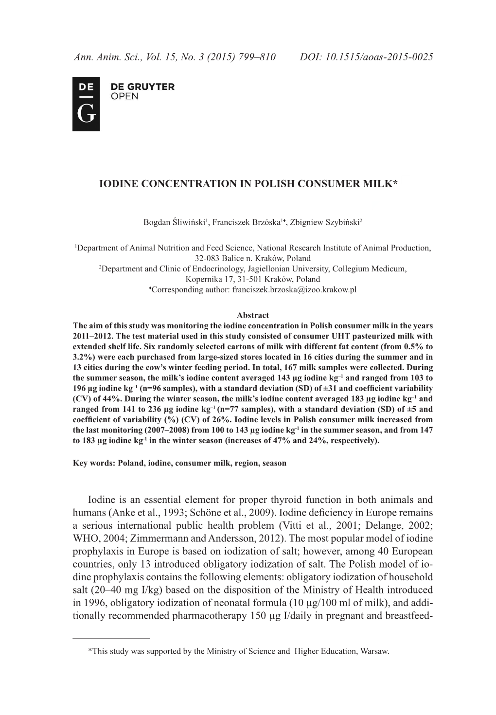 Ann. Anim. Sci., Vol. 15, No. 3 (2015) 799–810 DOI: 10.1515/Aoas-2015-0025