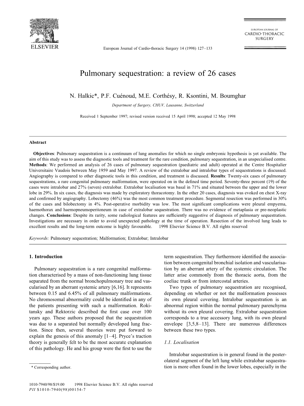 Pulmonary Sequestration: a Review of 26 Cases