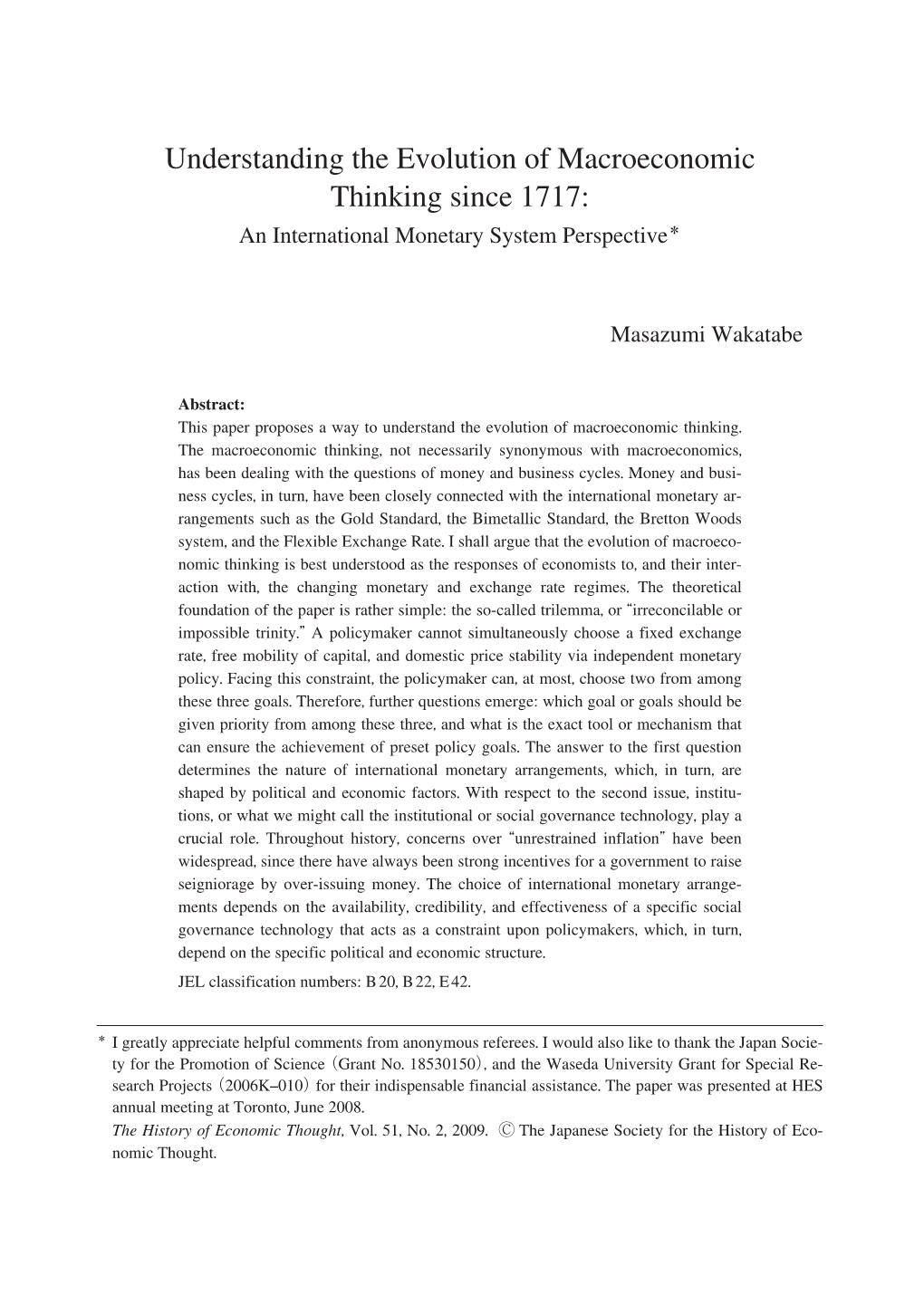 Understanding the Evolution of Macroeconomic Thinking Since 1717: an International Monetary System Perspective＊