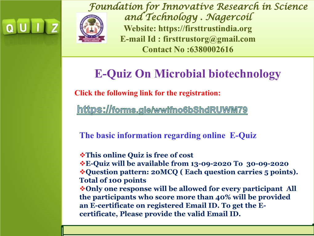 E-Quiz on Microbial Biotechnology
