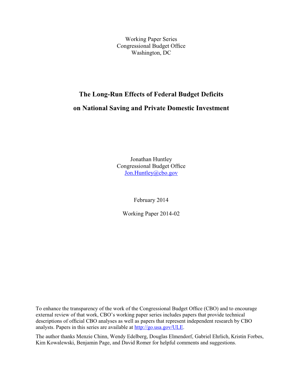 The Long-Run Effects of Federal Budget Deficits on National Saving