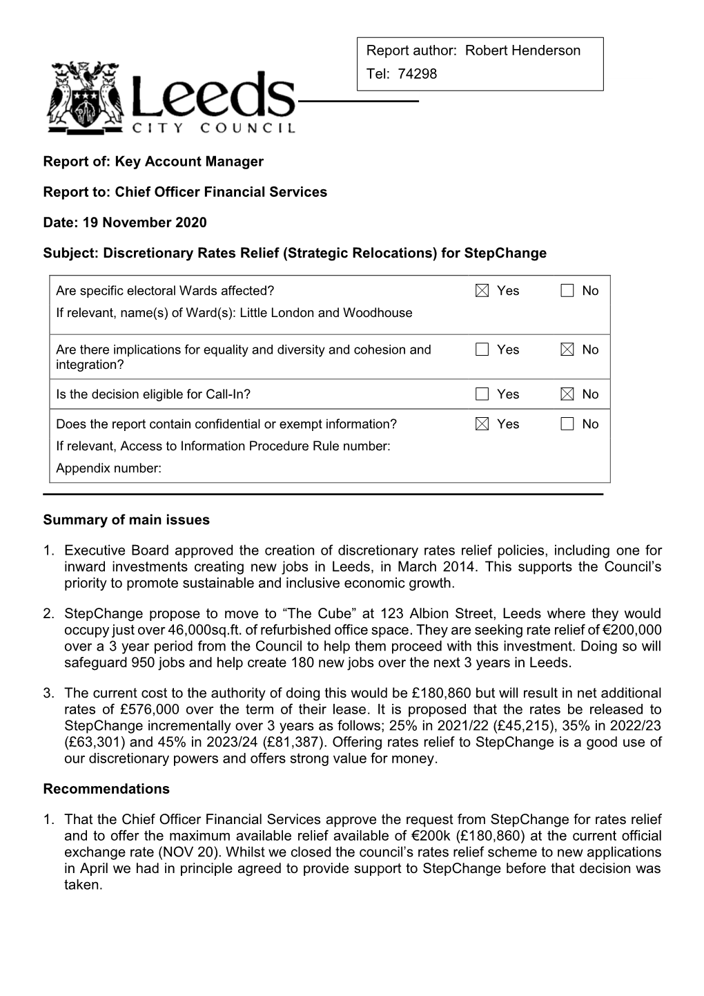 Discretionary Rates Relief (Strategic Relocations) for Stepchange