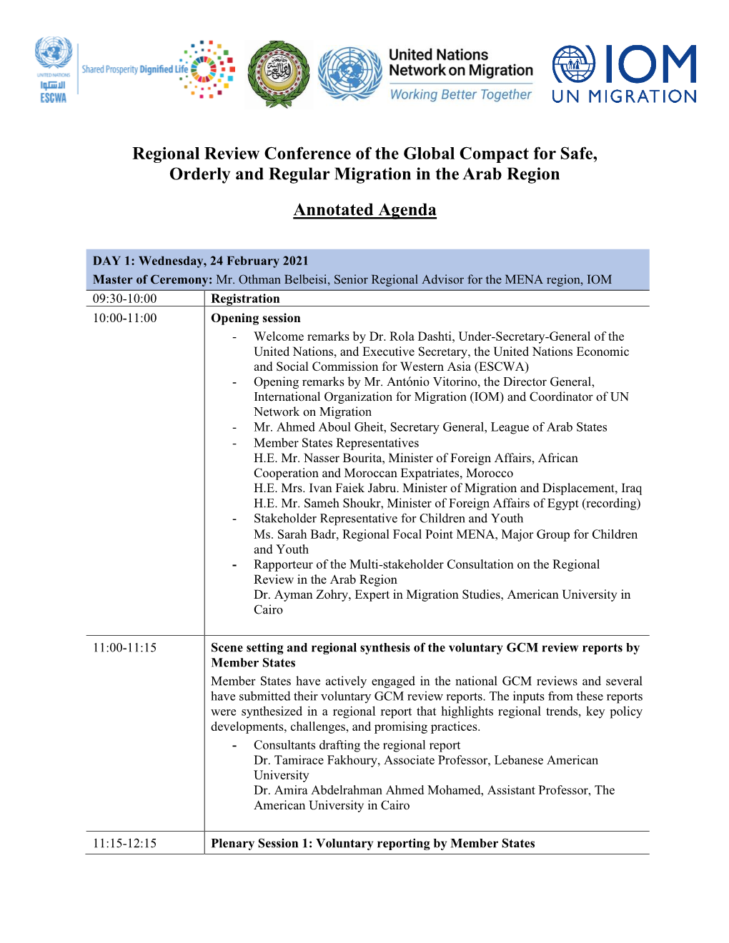 Regional Review Conference of the Global Compact for Safe, Orderly and Regular Migration in the Arab Region