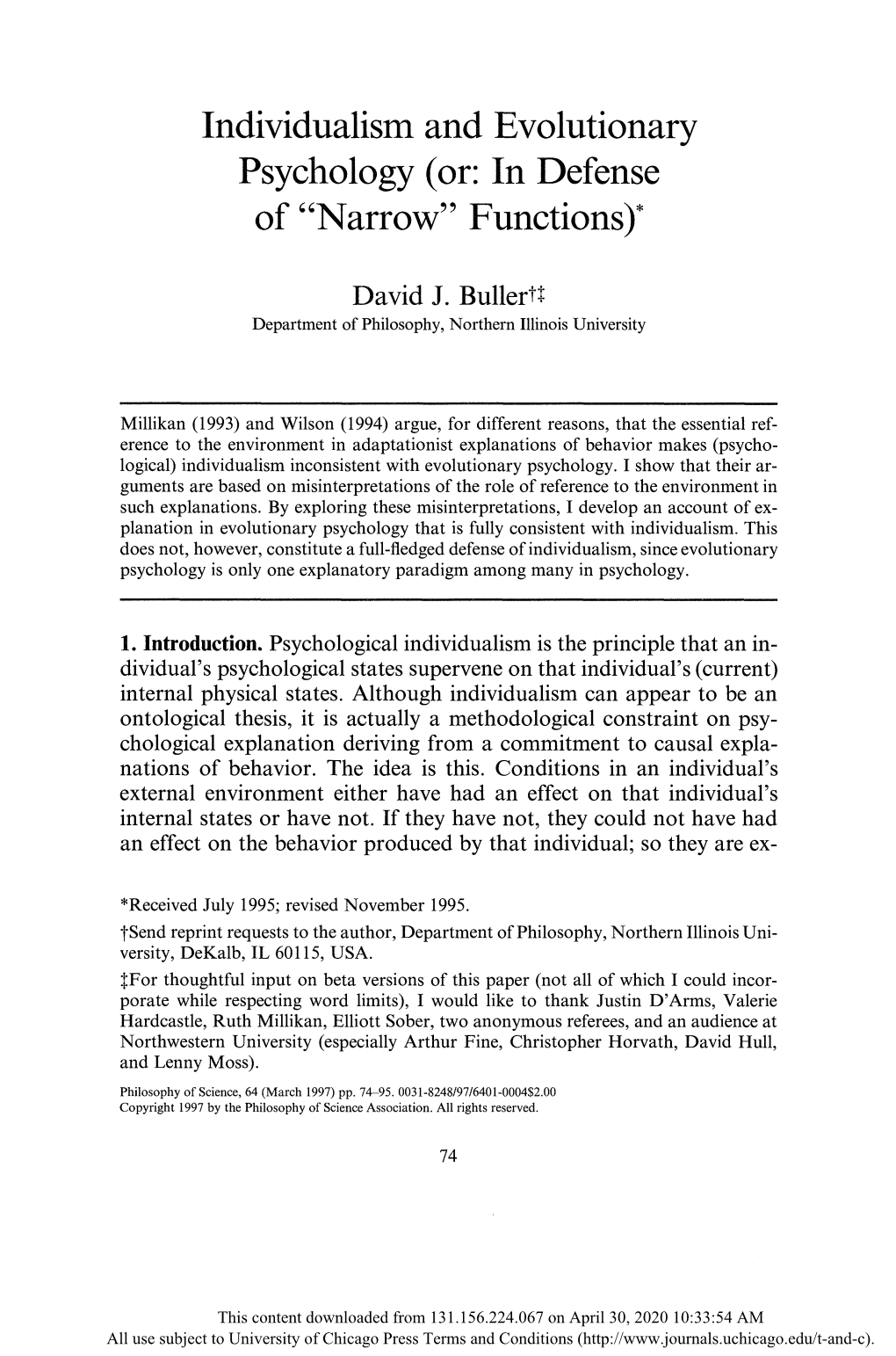 Individualism and Evolutionary Psychology 75