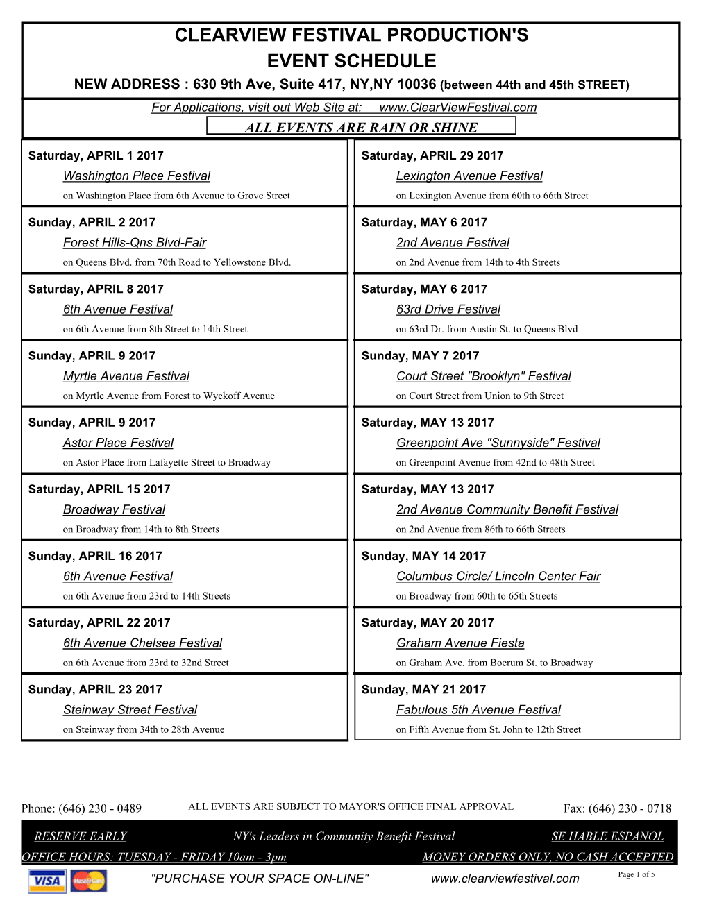 Clearview Festival Production's Event Schedule