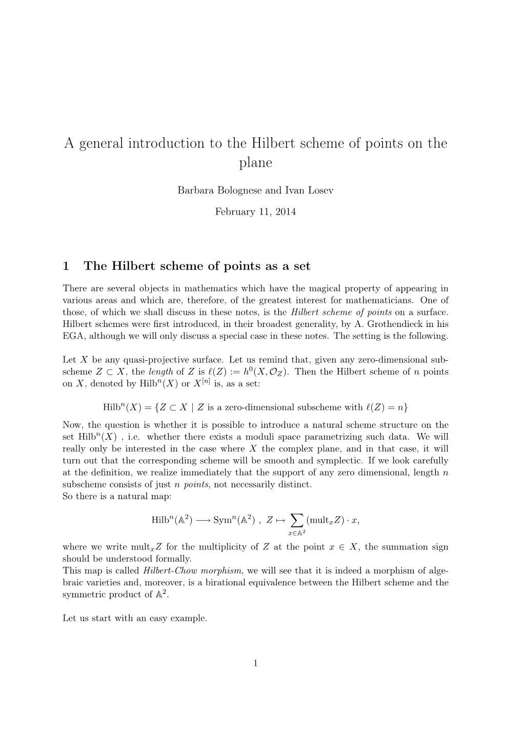 A General Introduction to the Hilbert Scheme of Points on the Plane