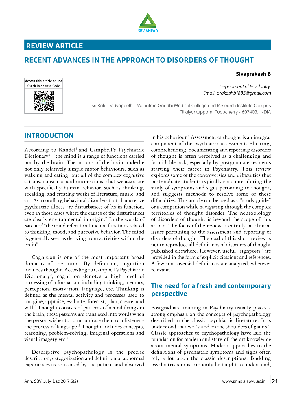 Recent Advances in the Approach to Disorders of Thought