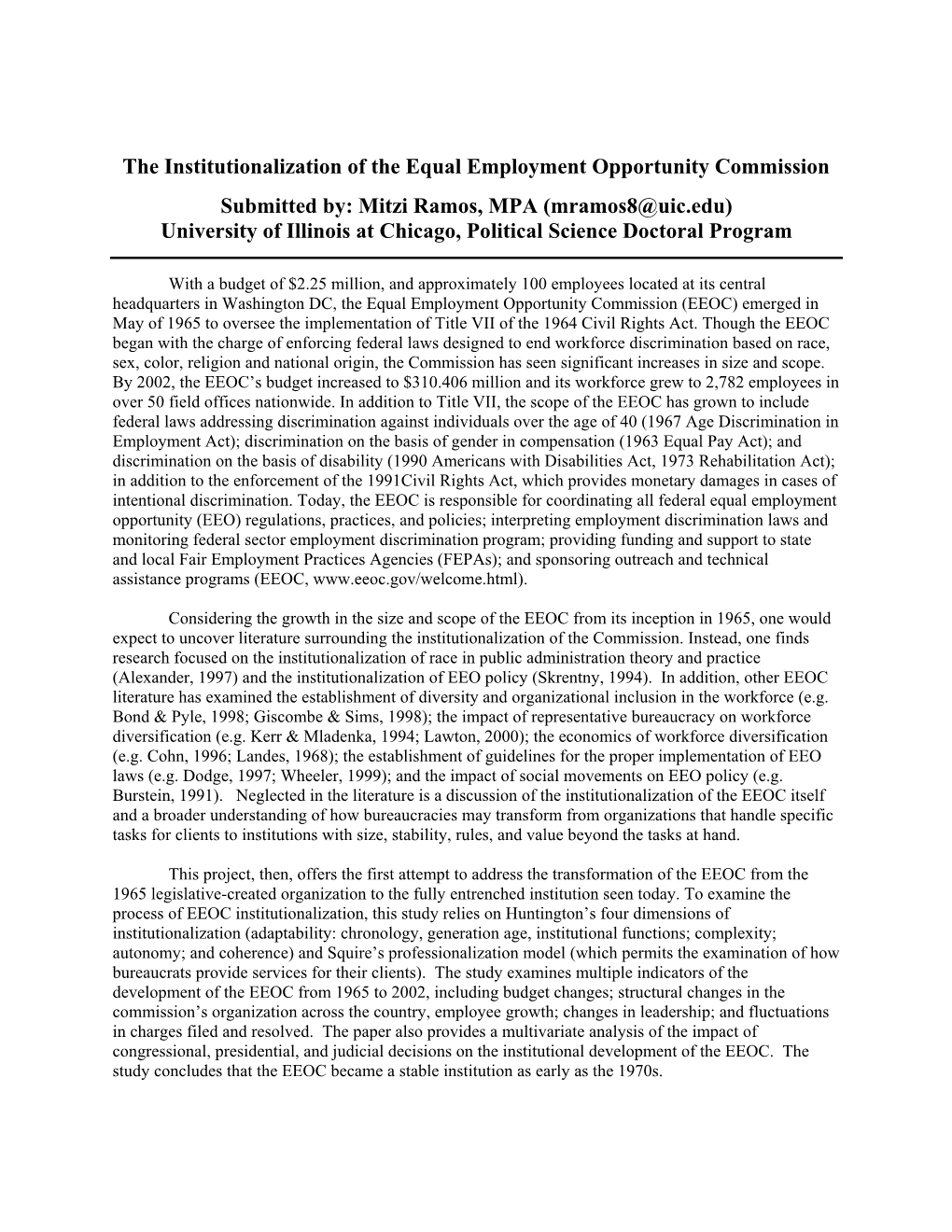 The Institutionalization of the Equal Employment Opportunity Commission