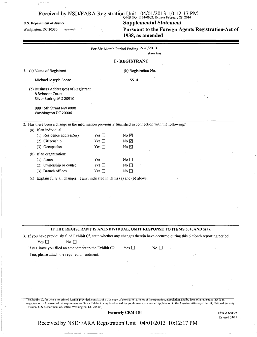 Received by NSD/FARA Registration Unit 04/01/2013 10:12:17 PM OMB NO