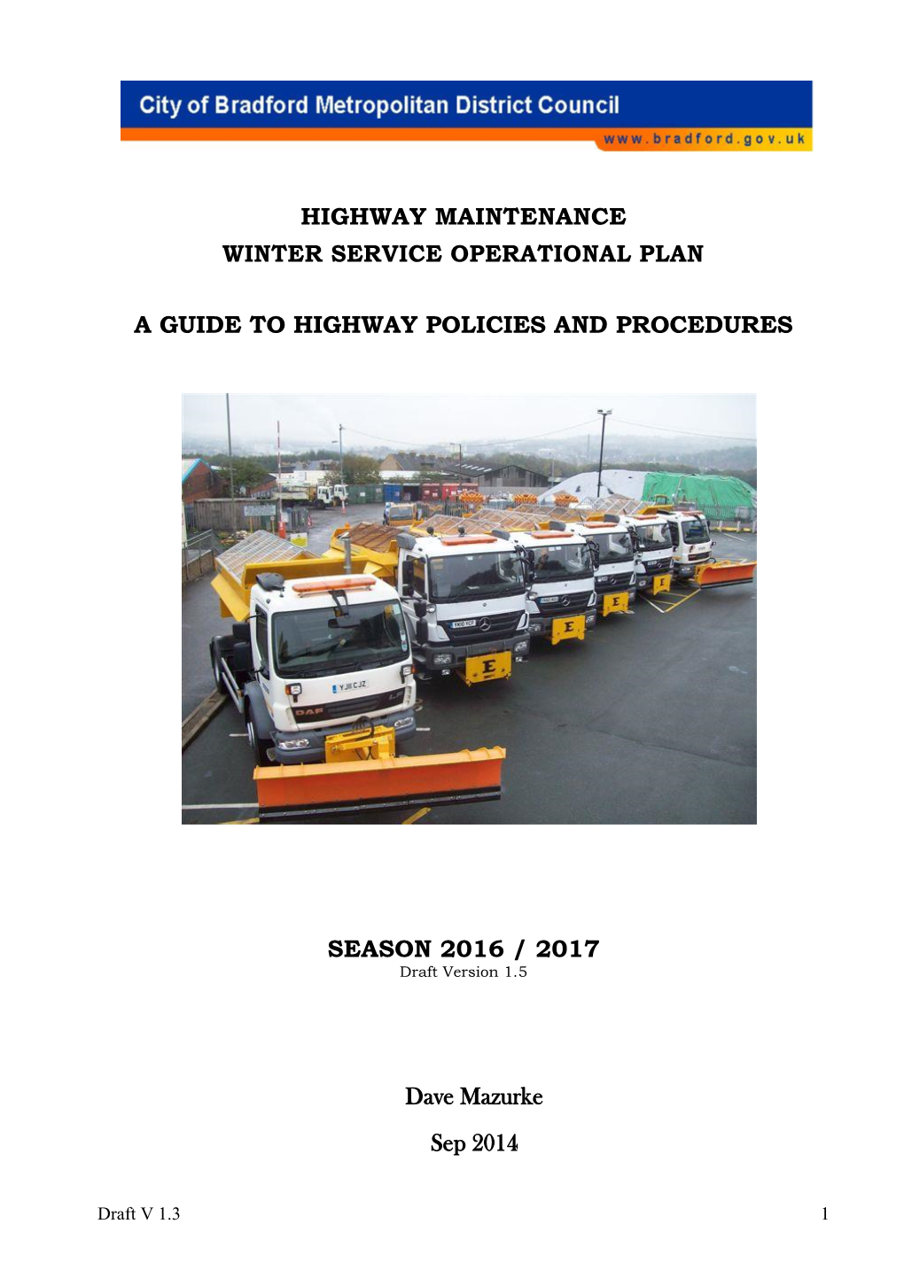 Highway Maintenance Winter Service Operational Plan