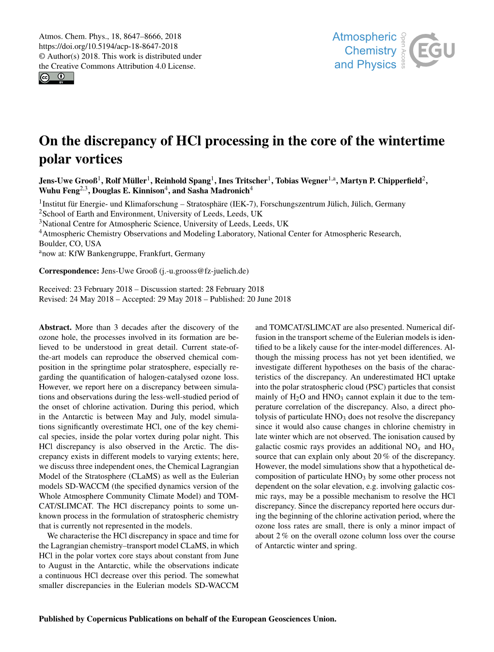 On the Discrepancy of Hcl Processing in the Core of the Wintertime Polar Vortices