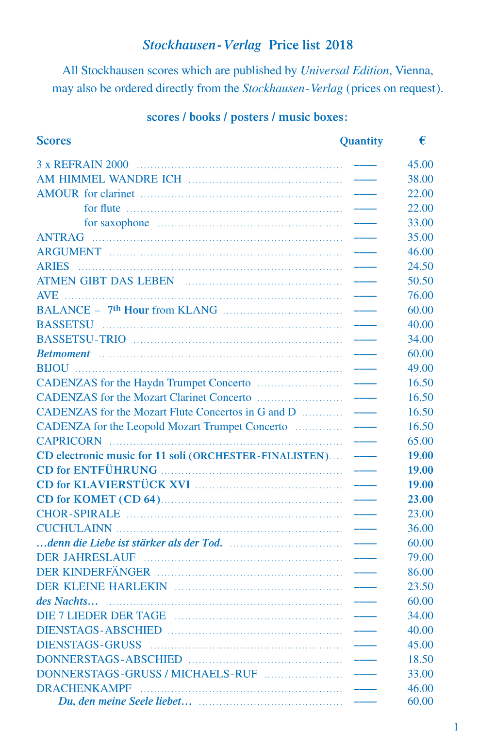 STOCKHAUSEN-VERLAG Price List English