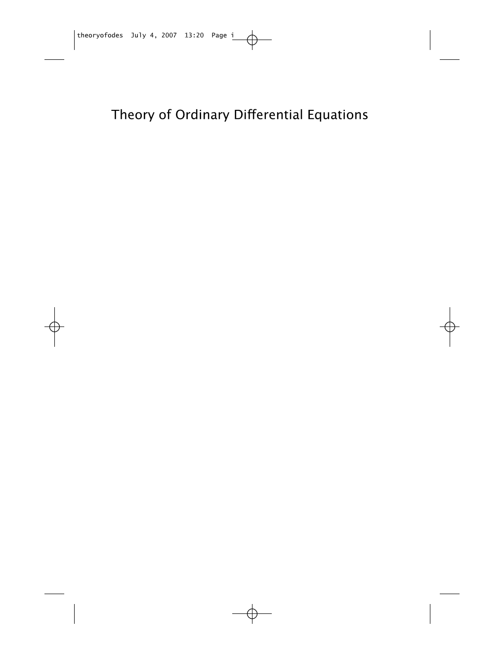 Theory of Ordinary Differential Equations