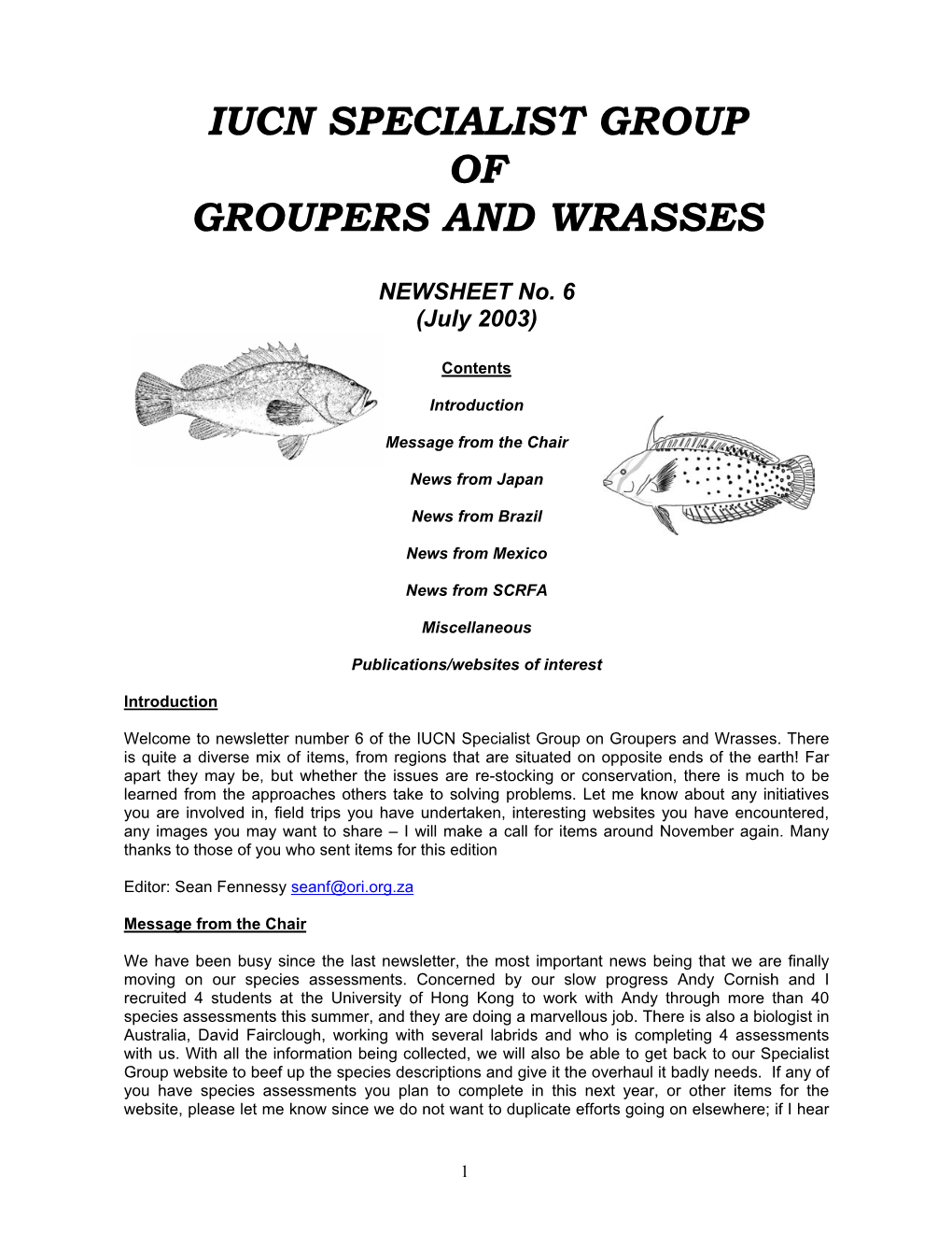 Iucn Specialist Group of Groupers and Wrasses