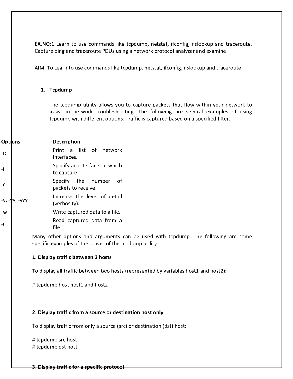 EX.NO:1 Learn to Use Commands Like Tcpdump, Netstat, Ifconfig, Nslookup and Traceroute