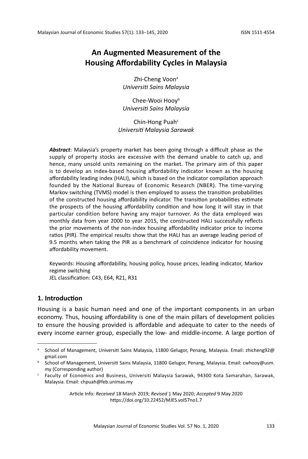 An Augmented Measurement of the Housing Affordability Cycles in Malaysia