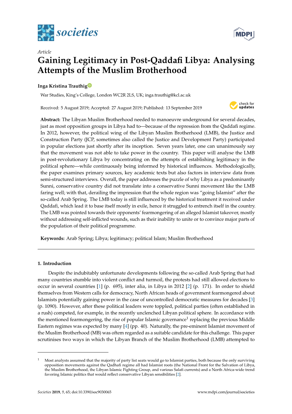 Gaining Legitimacy in Post-Qaddafi Libya: Analysing Attempts of The