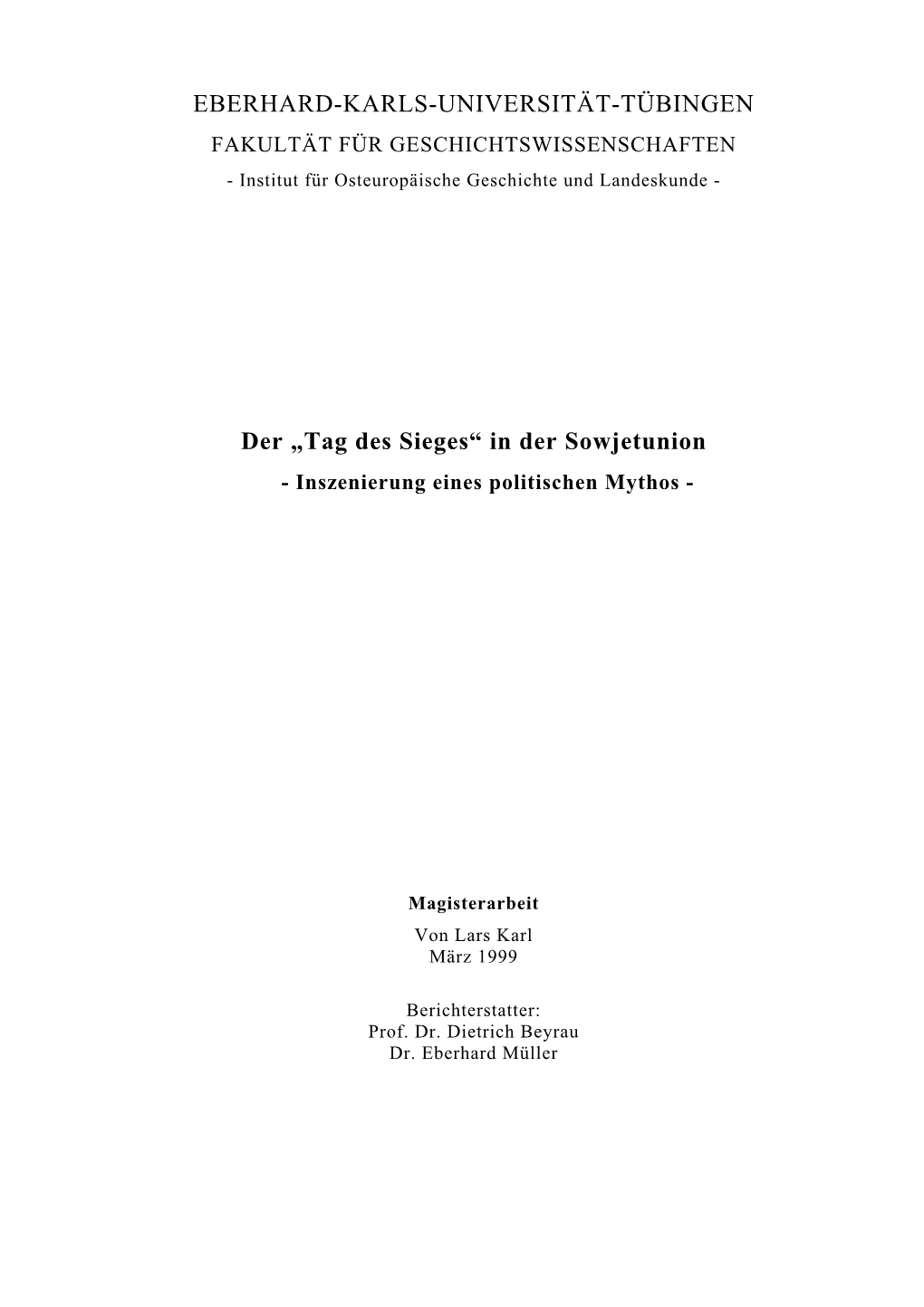 „Tag Des Sieges“ in Der Sowjetunion - Inszenierung Eines Politischen Mythos