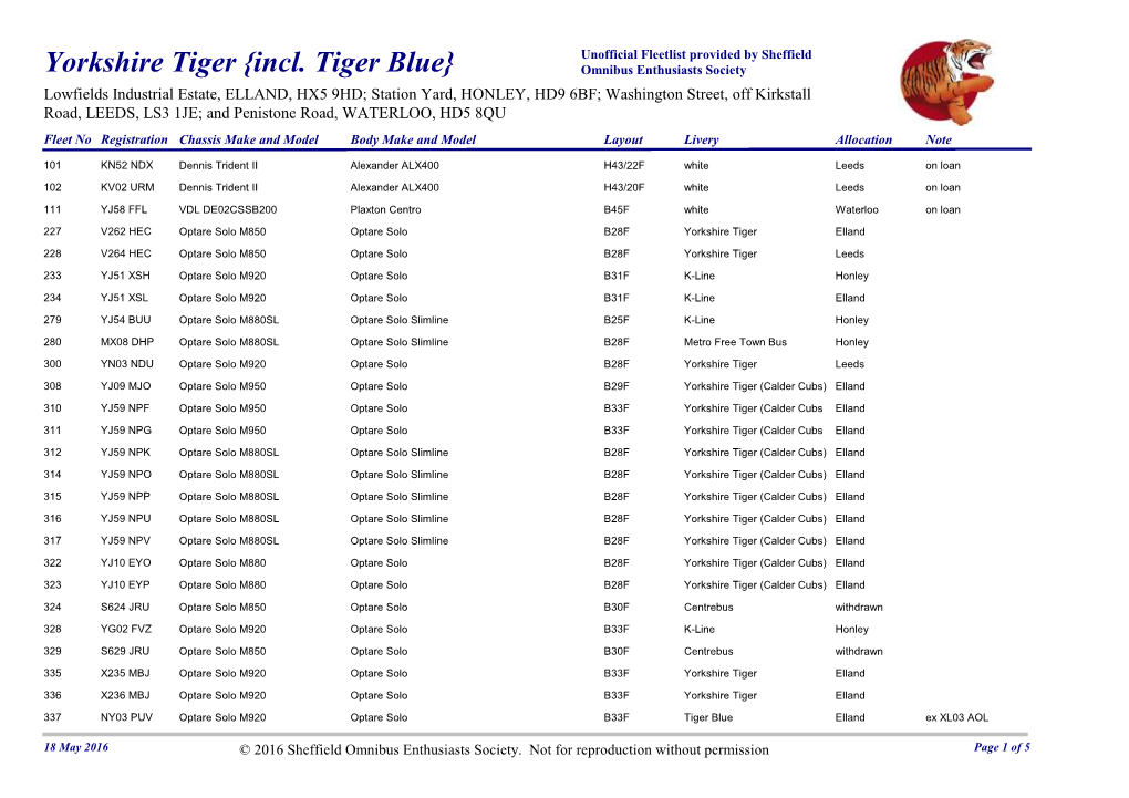 Yorkshire Tiger {Incl