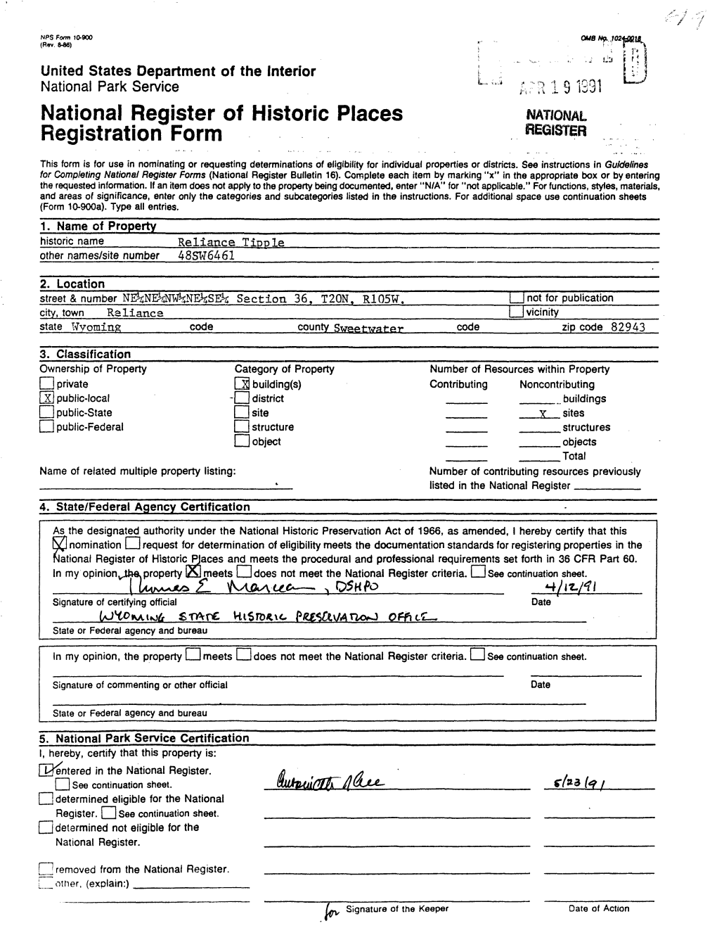 National Register of Historic Places Registration Form: Reliance Tipple