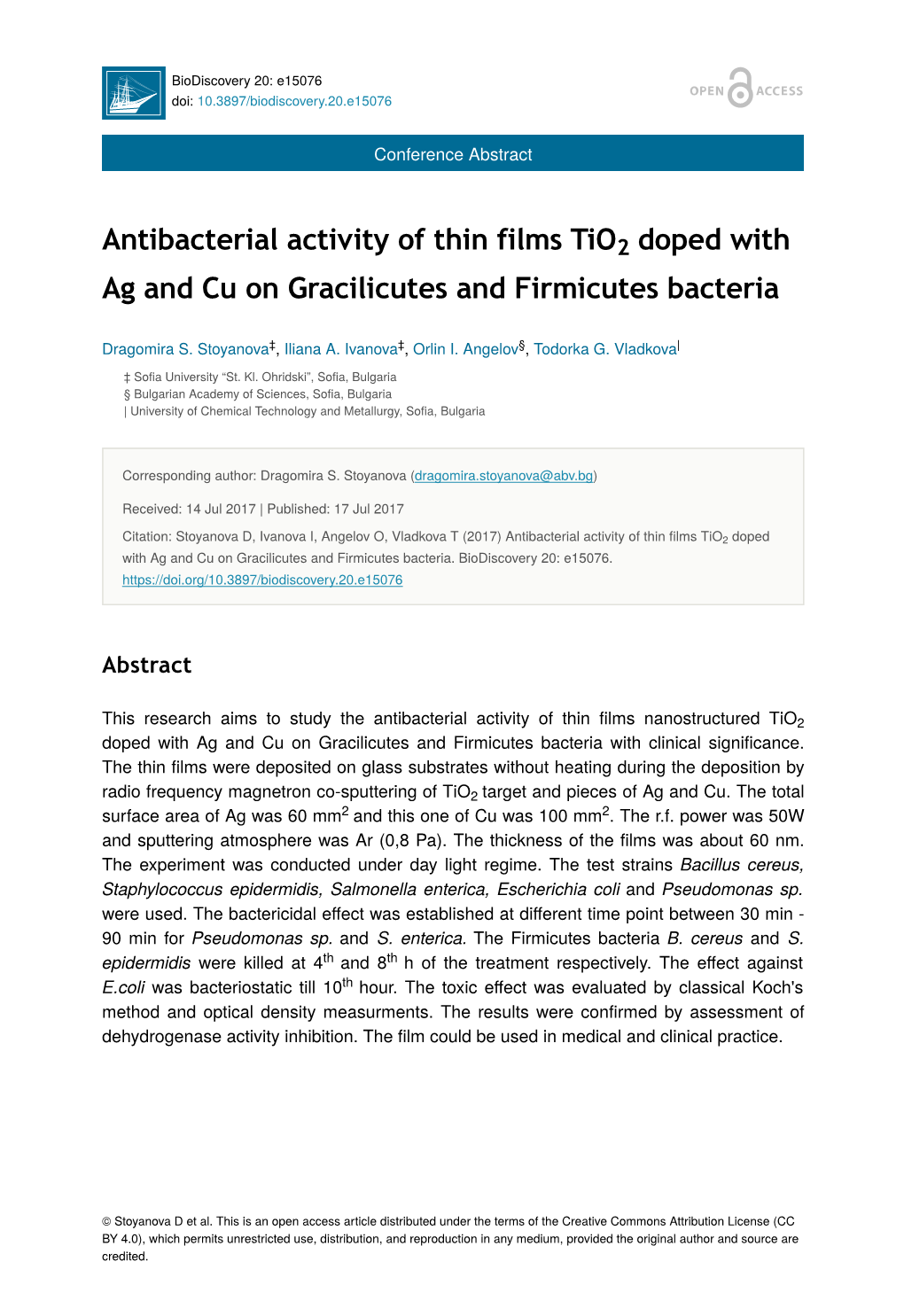 Antibacterial Activity of Thin Films Tio Doped with Ag And