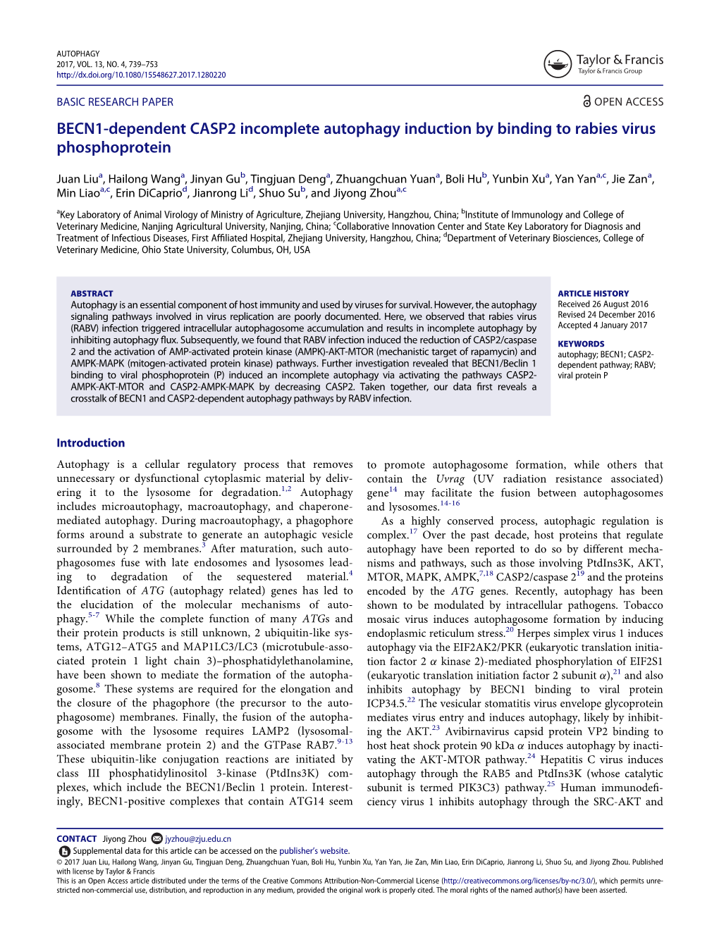 BECN1-Dependent CASP2 Incomplete Autophagy Induction by Binding to Rabies Virus Phosphoprotein