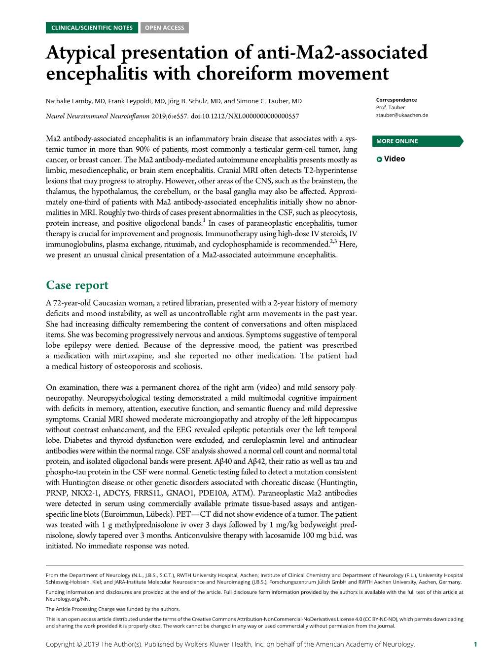 Atypical Presentation of Anti-Ma2-Associated Encephalitis with Choreiform Movement