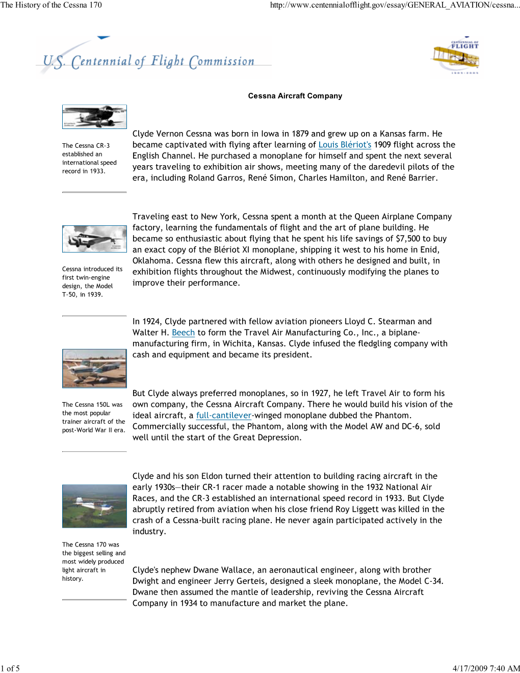 The History of the Cessna 170