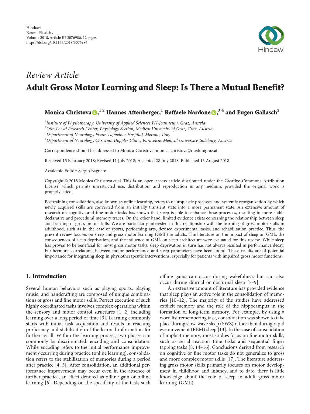 Adult Gross Motor Learning and Sleep: Is There a Mutual Benefit?