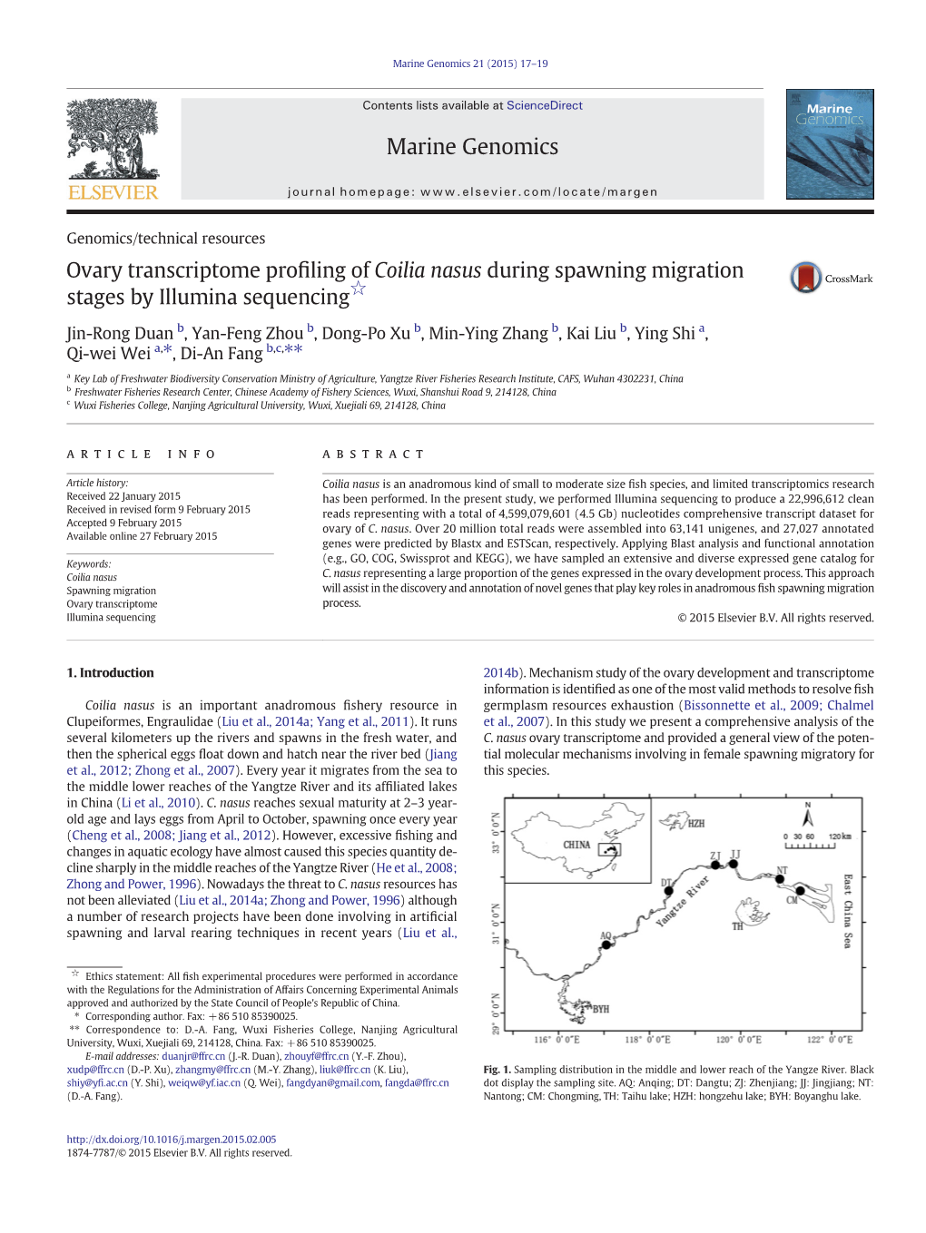 Ovary Transcriptome Profiling of Coilia Nasus During Spawning Migration