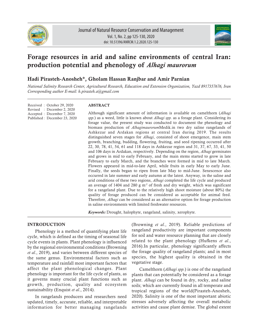 Production Potential and Phenology of Alhagi Maurorum