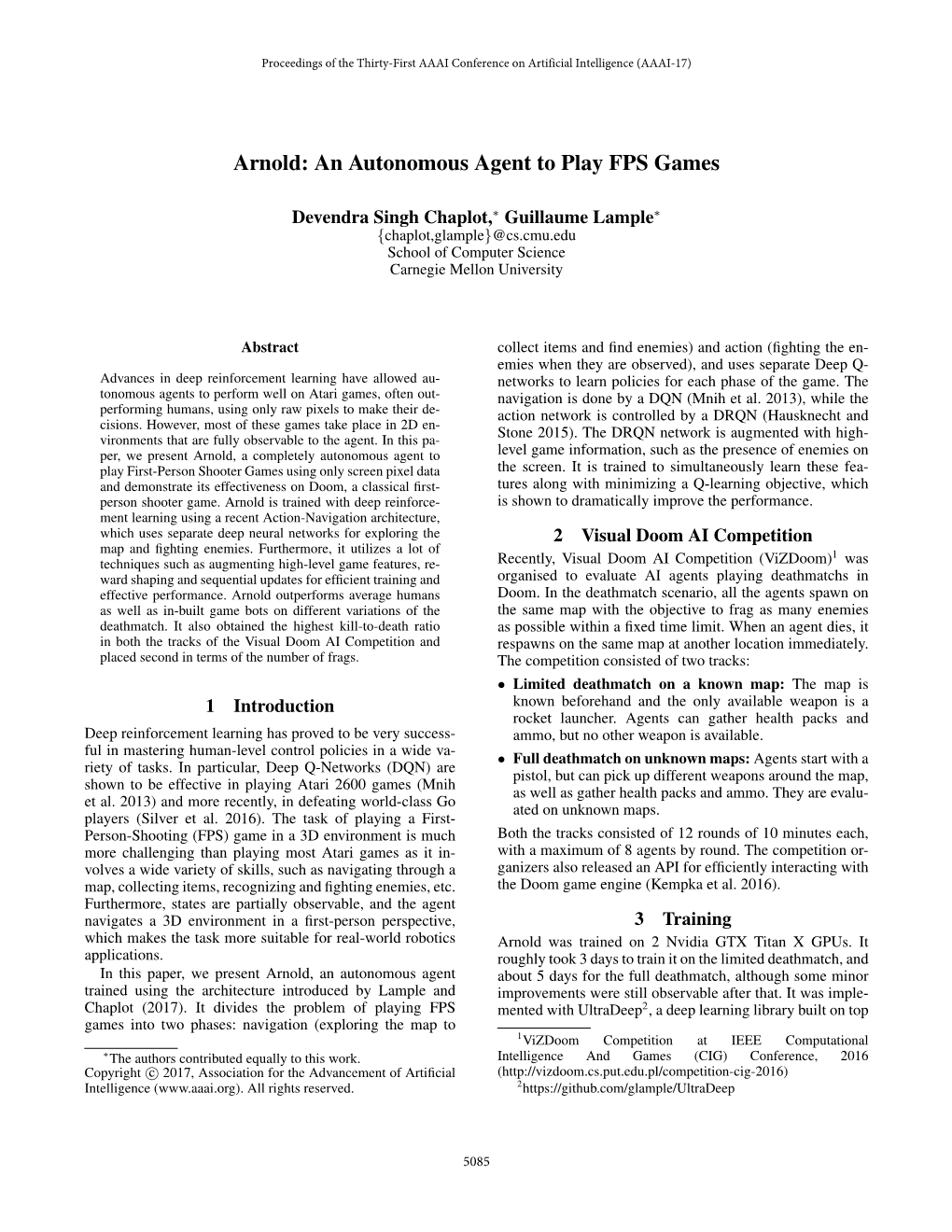 An Autonomous Agent to Play FPS Games