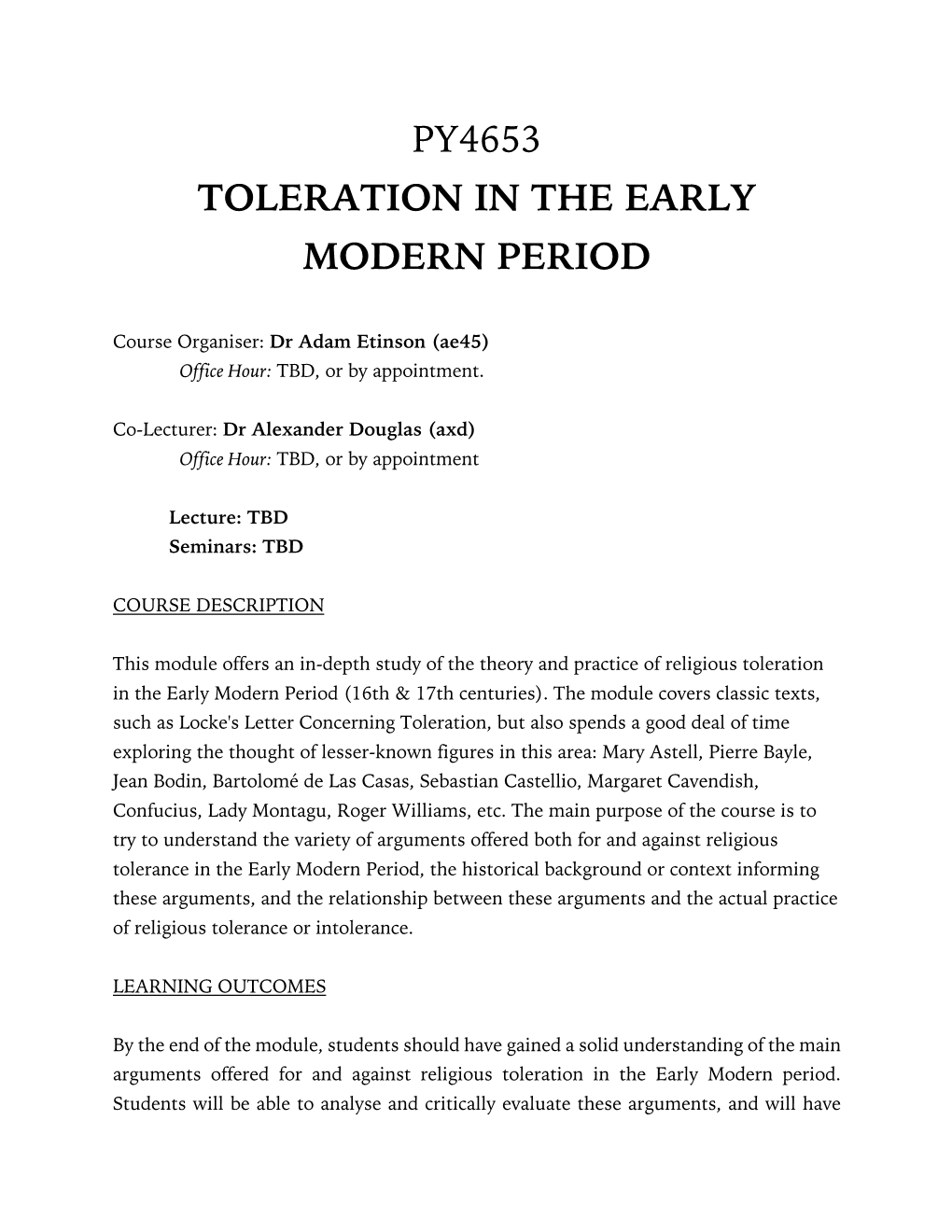 Py4653 Toleration in the Early Modern Period