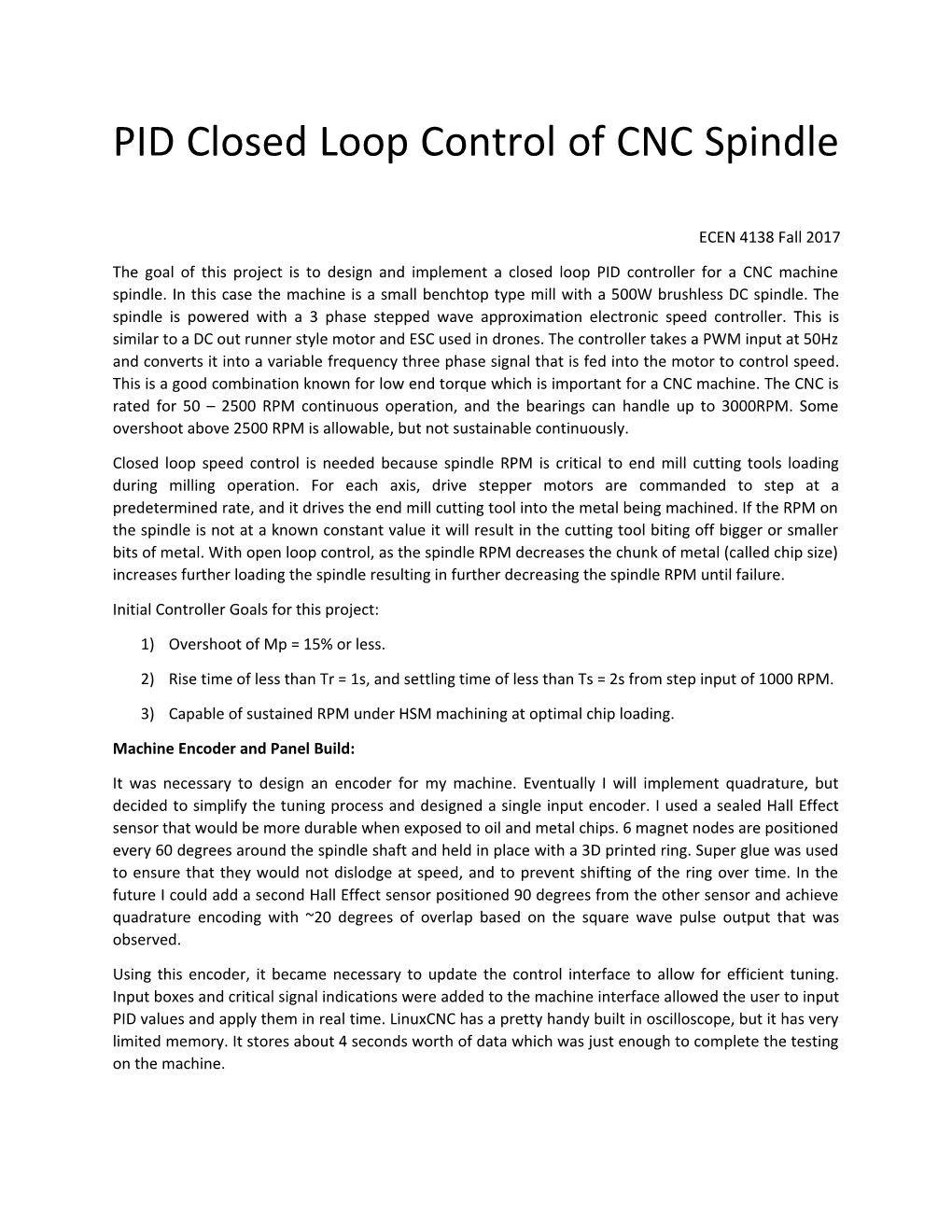 PID Closed Loop Control of CNC Spindle