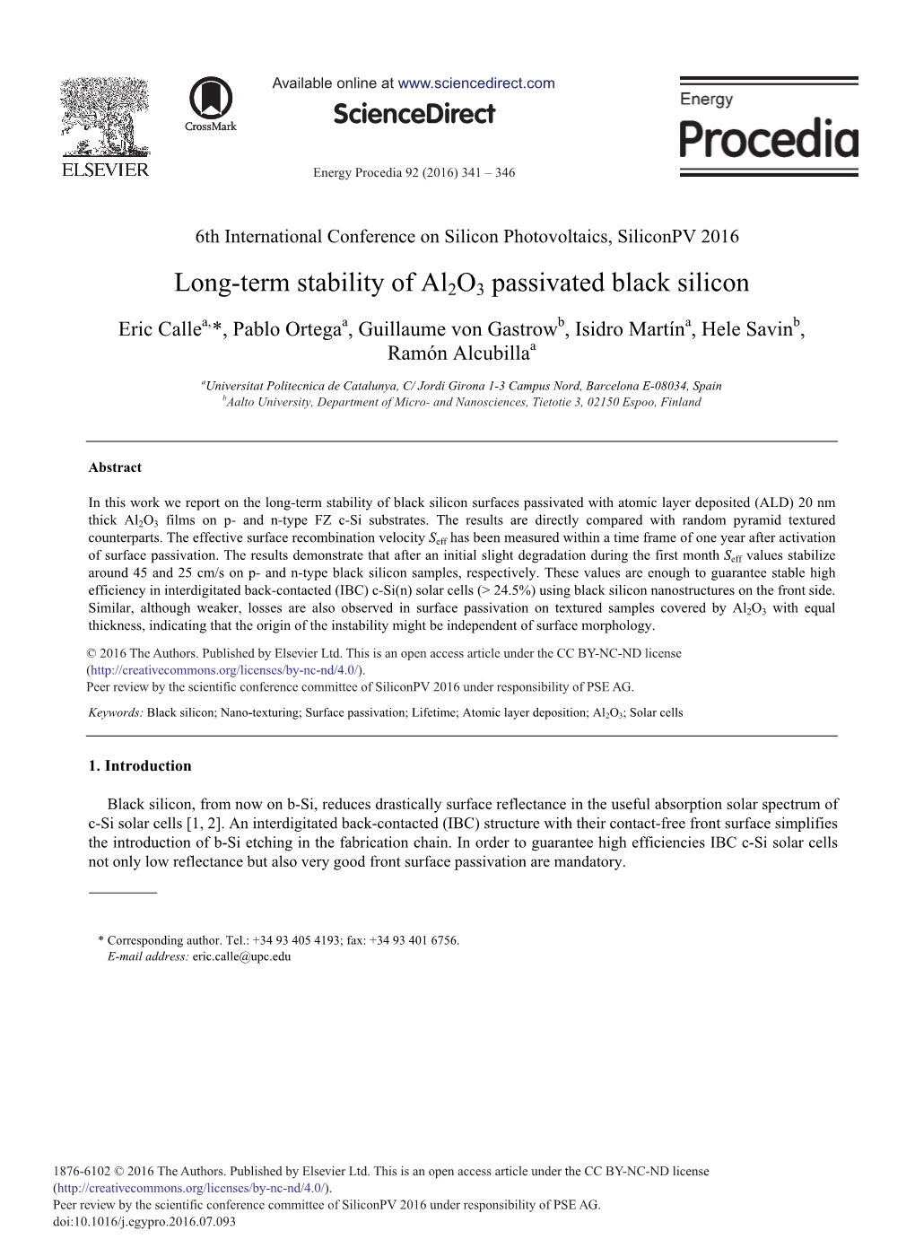 Long-Term Stability of Al2o3 Passivated Black Silicon