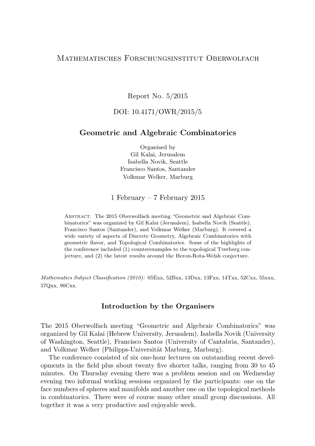 Mathematisches Forschungsinstitut Oberwolfach Geometric And