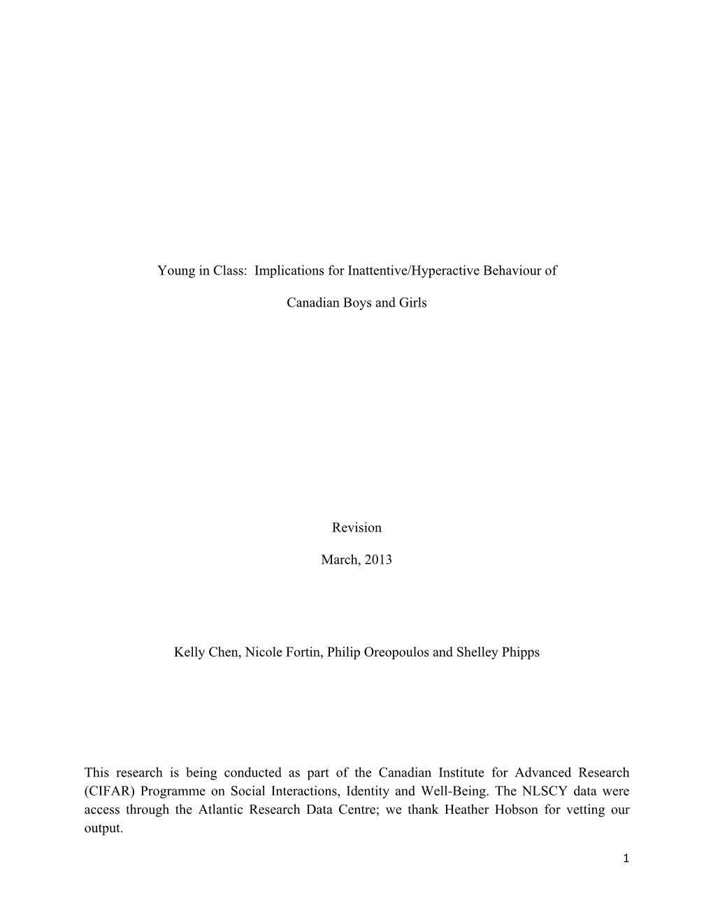 Young in Class: Implications for Inattentive/Hyperactive Behaviour Of